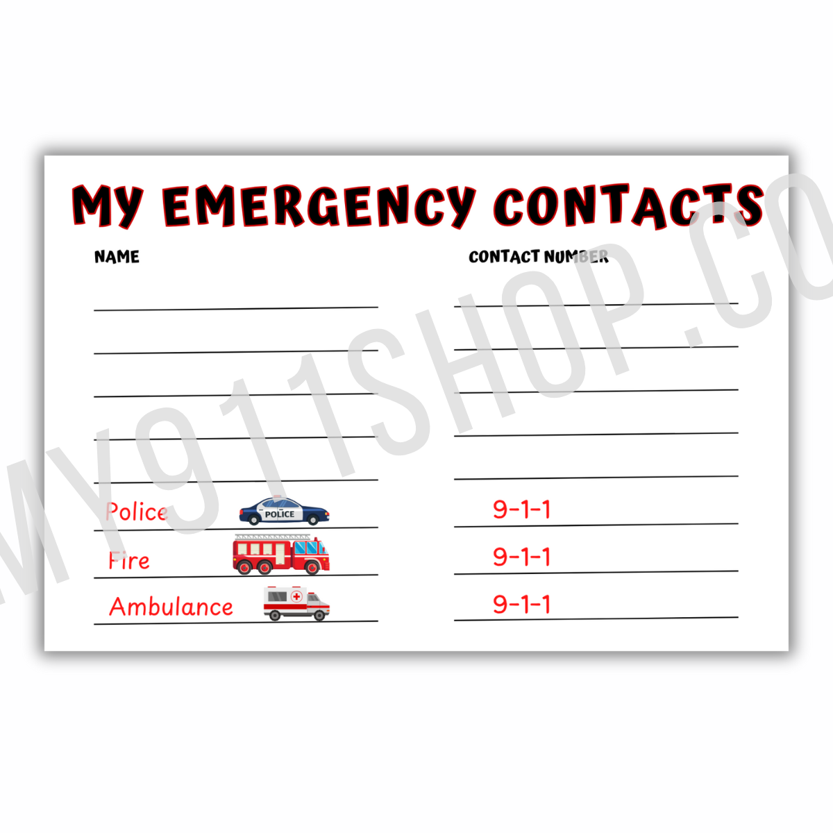 EMERGENCY CONTACTS 4x6 MAGNET