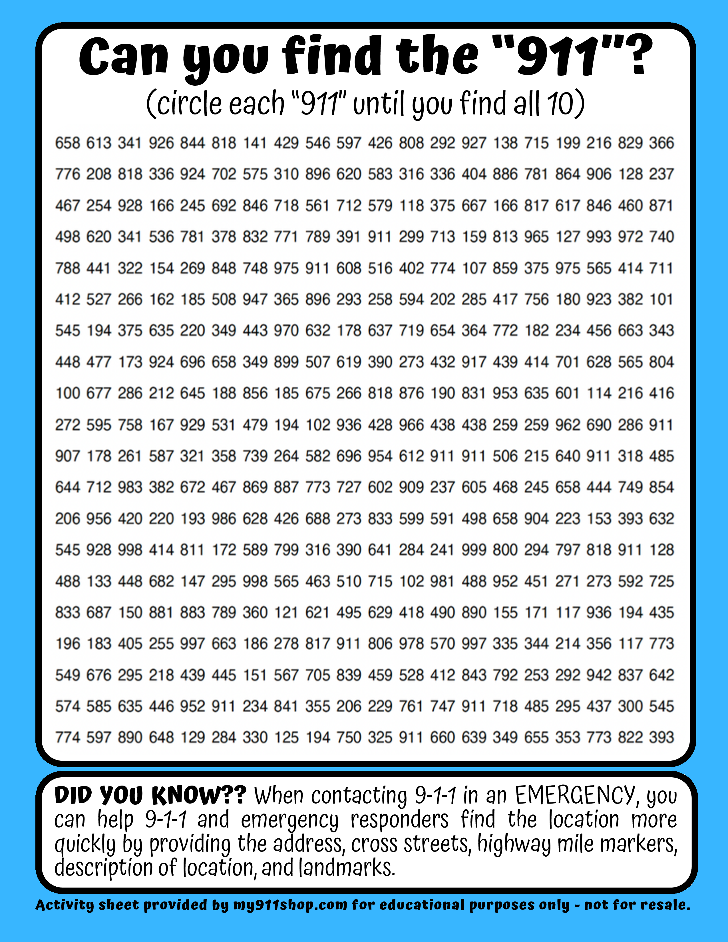 **FREEBIE** 9-1-1 Number Find – my911shop.com