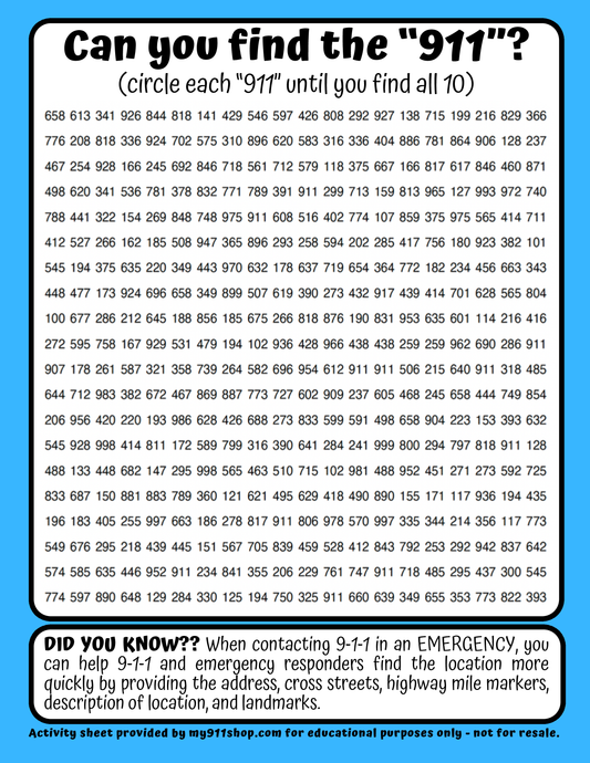 **FREEBIE** 9-1-1 Number Find