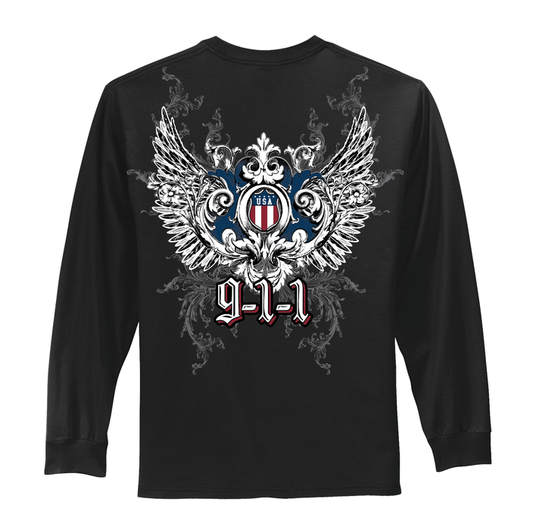 **CLEARANCE** 9-1-1 Wing T-Shirts (Black or Sangria)