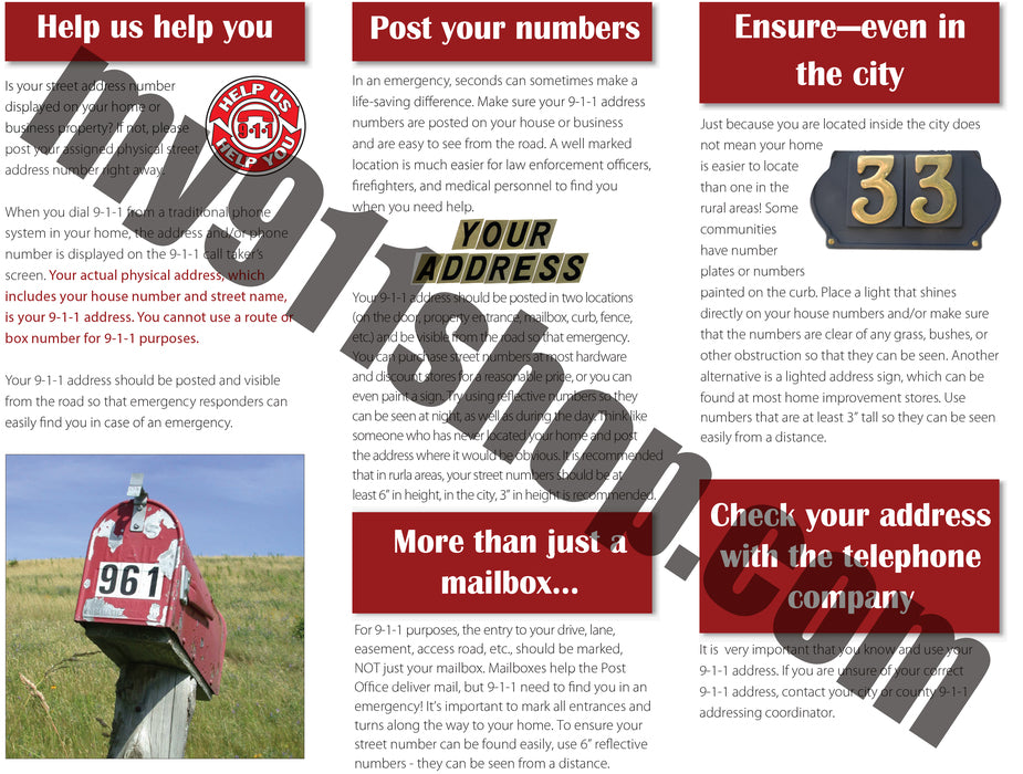 **CLEARANCE** 9-1-1 Rural Addressing Brochures (ENGLISH VERSION)